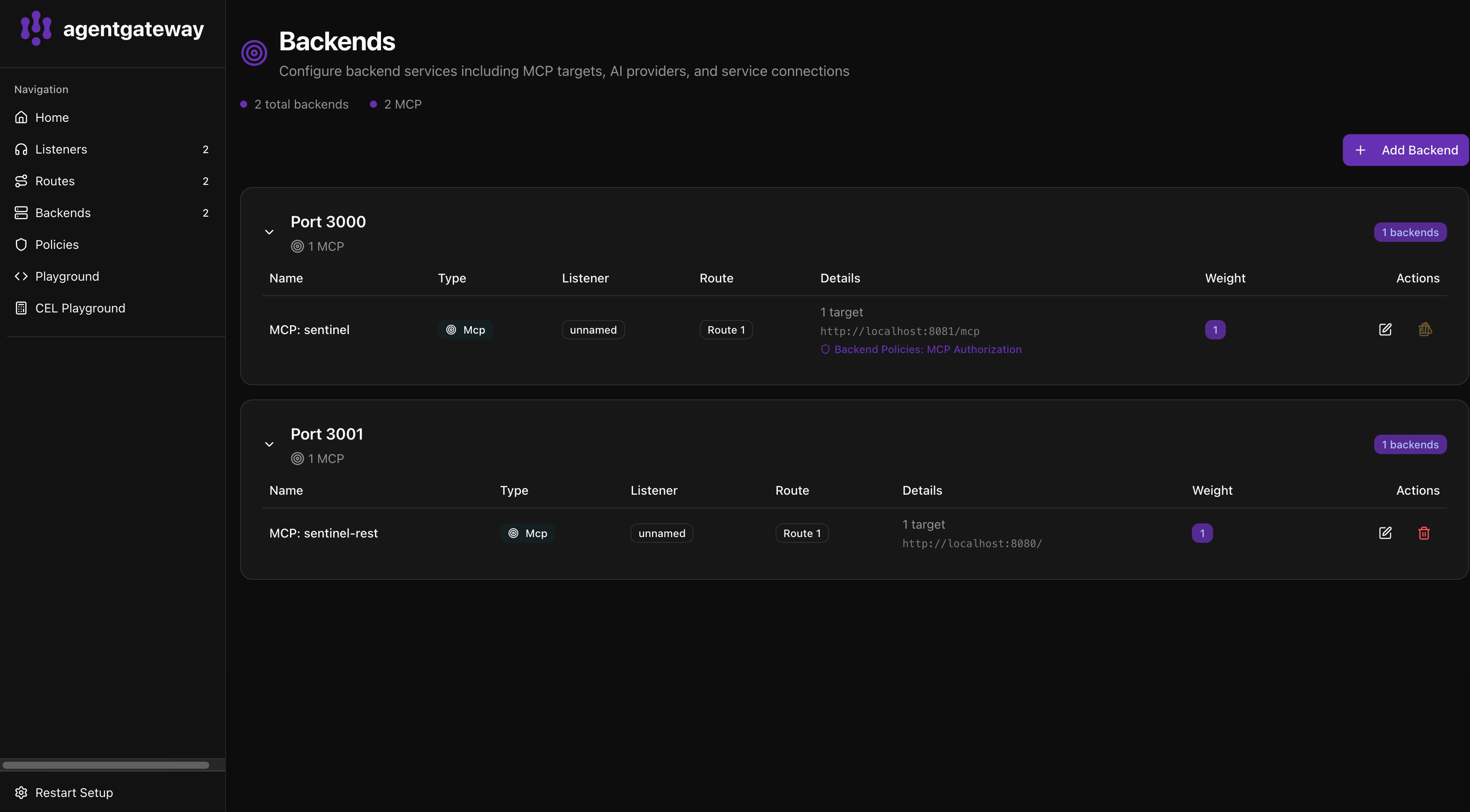 agentgateway UI — MCP tool catalog with RBAC